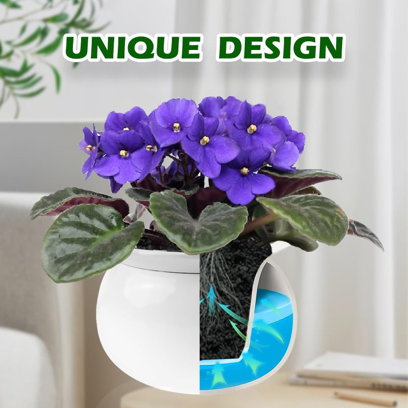 BUYMAX African Violet Pots  6 inch Ceramic Easy Self Watering Plant Pot for Busy Plant Lovers  Automatically Absorb Appropriate Amount of Water  Flower Pot Indoor-Plants Not Included - Image 2
